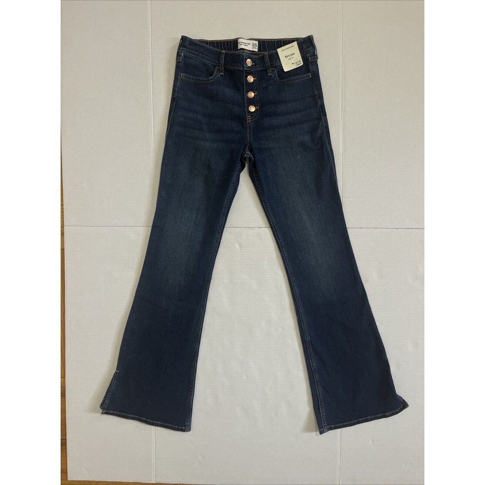 Abercrombie kids Girl High rise Flare Jeans Dark Wash Sz 15/16 Regular Pull‎ On - Picture 2 of 11